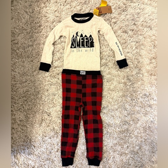 2/$30 Lazy One - Kids Pajama Set - Cream and Red Plaid Print - Sleep in Wild NWT - Picture 4 of 12